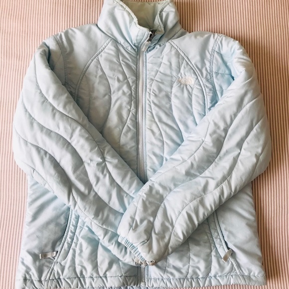 baby blue north face puffer jacket